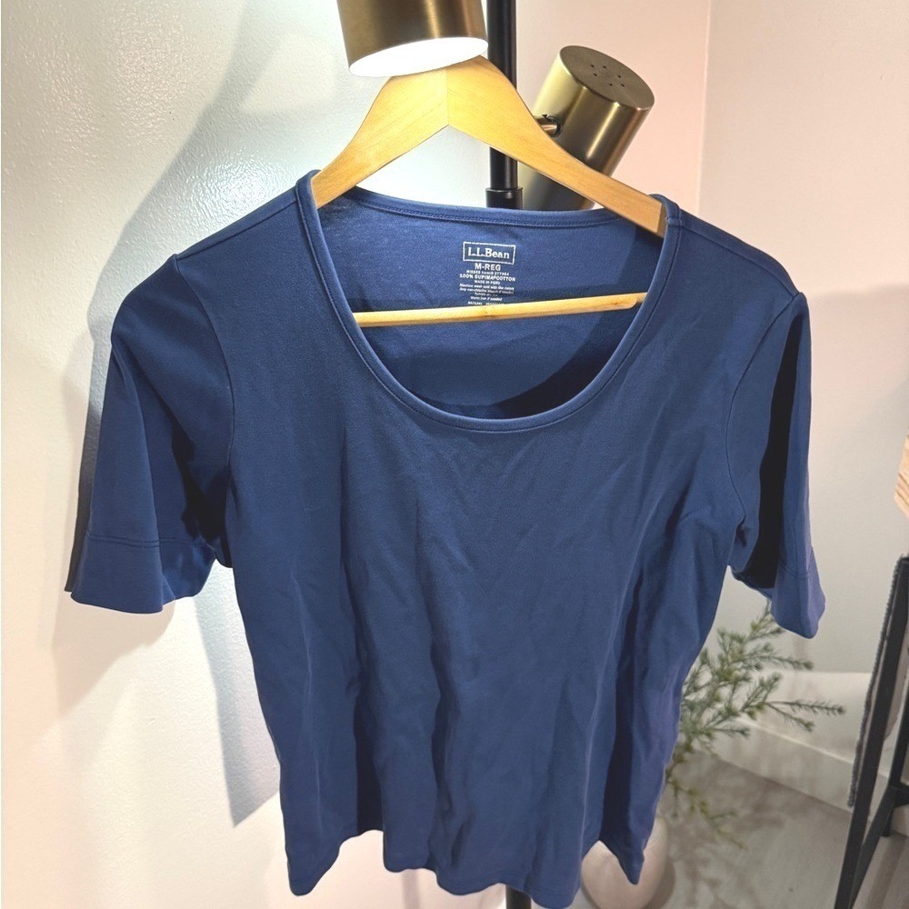 L.L. Bean pima Tee med navy classic everyday preppy simple knit cotton‎ top